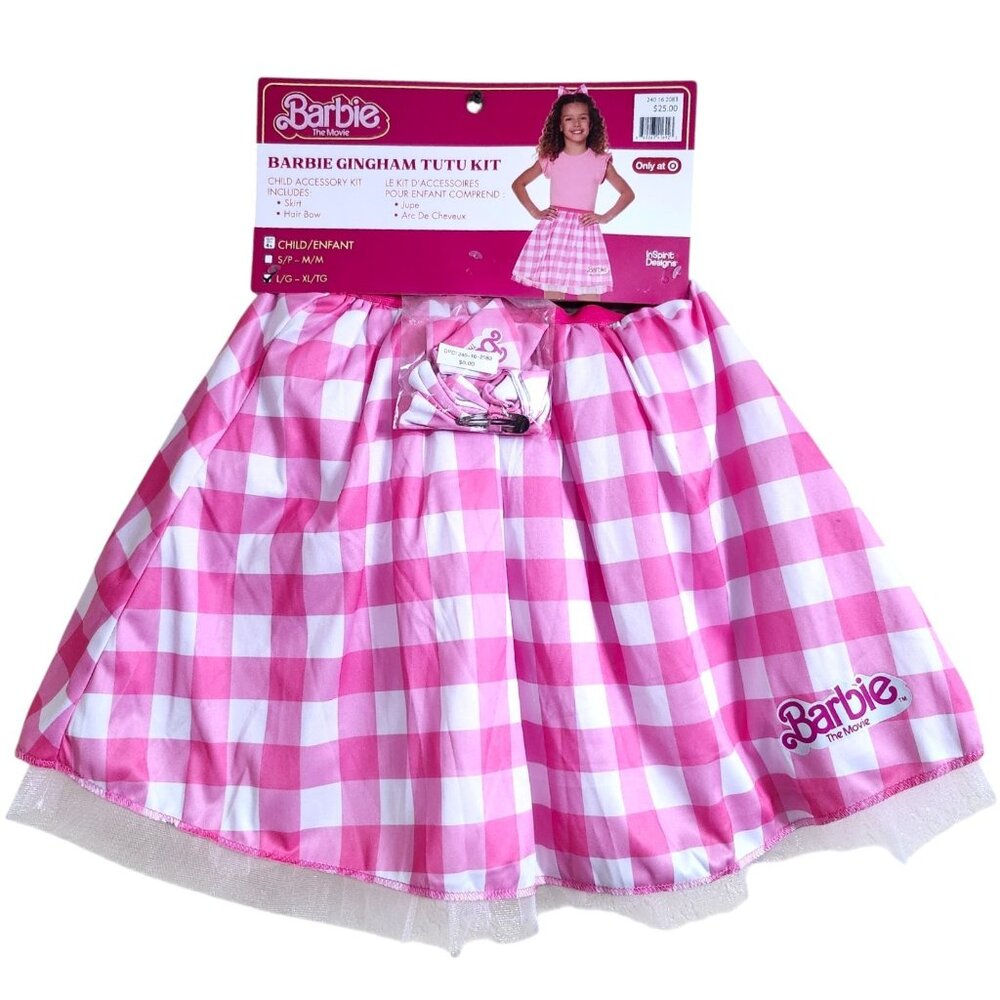Barbie Movie Girls Pink Gingham TuTu Kit Halloween Costume Size L/XL-NWT